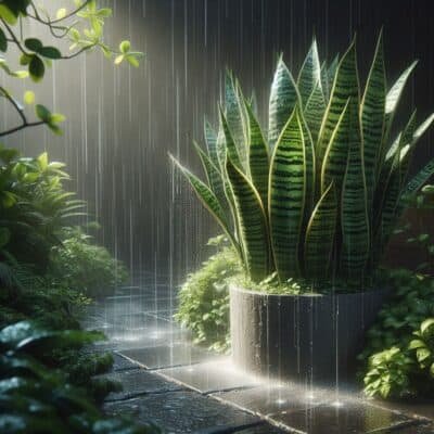 Snake plants in rain