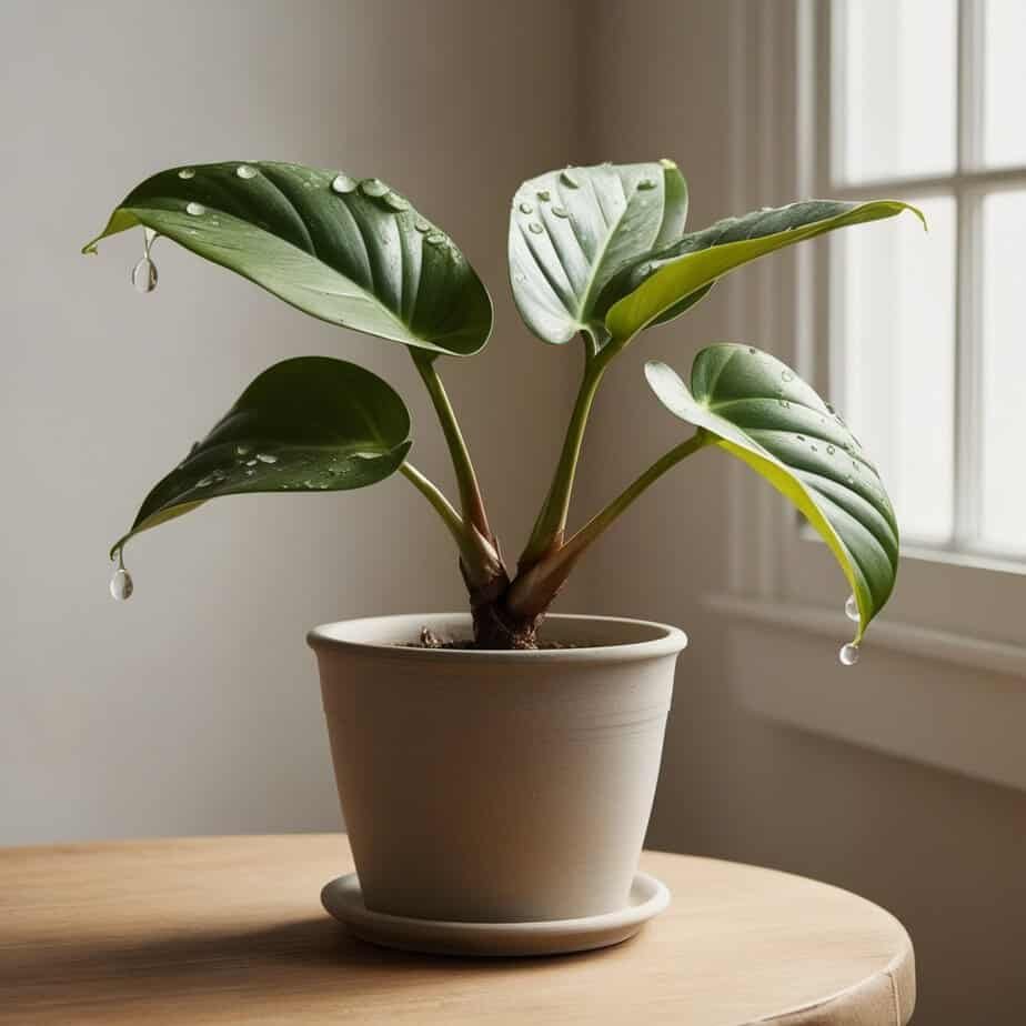 Philodendron dripping water