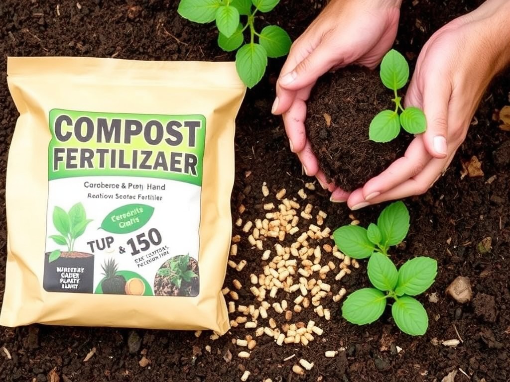 Compost fertilizer being spread on a garden bed to enrich the soil.